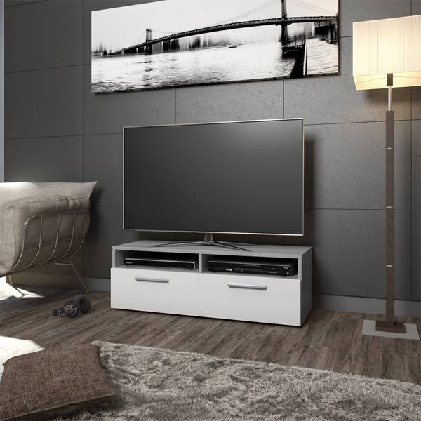 Meuble tv Diego 24538 Imitation béton - Blanc pur - Largeur : 95 cm
