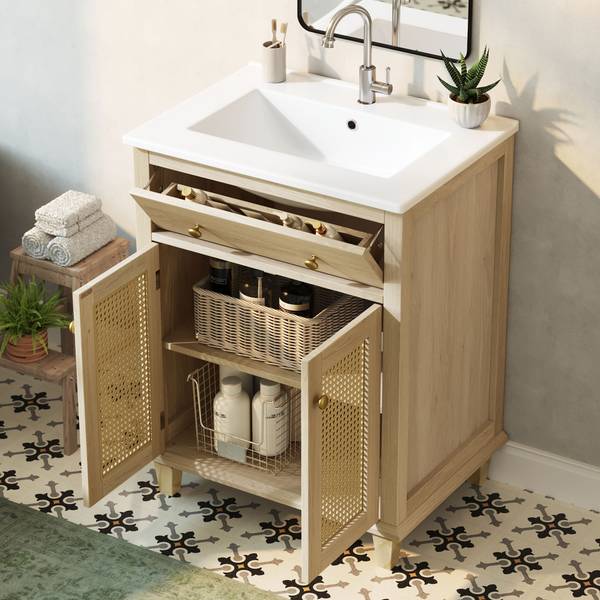 Badezimmerschrank RATT283 Ⅲ Braun - Holzwerkstoff - 47 x 87 x 61 cm