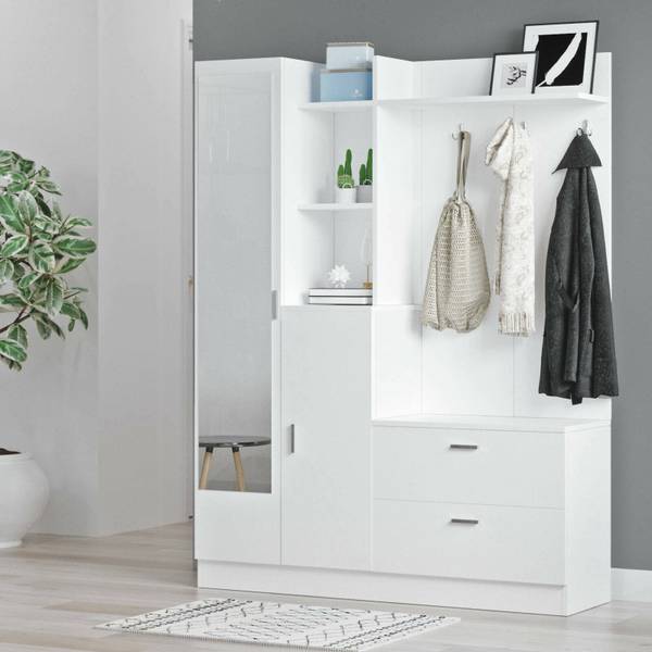 Meuble d'entrée Homam Blanc - Bois manufacturé - 140 x 182 x 37 cm