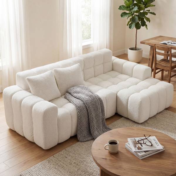 Ecksofa ZY-031 Weiß - Webstoff - 250 x 74 x 125 cm