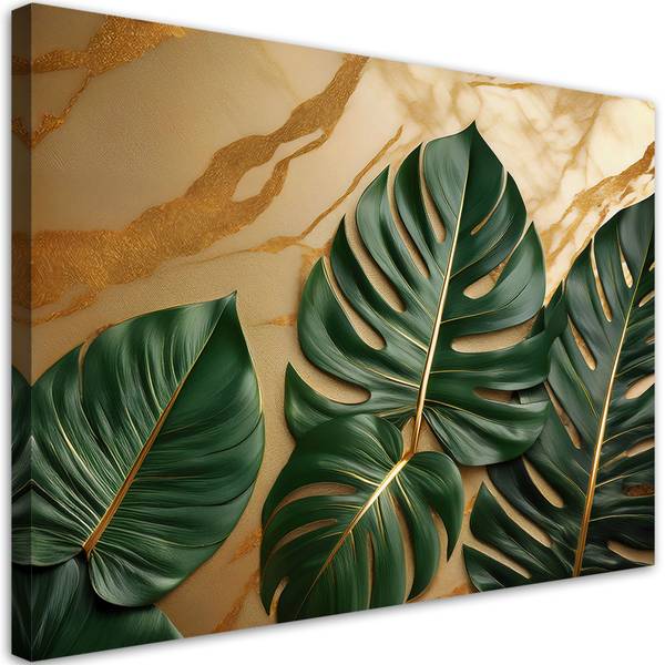 Wandbild blätter vor marmorhintergrund 100 x 70 cm