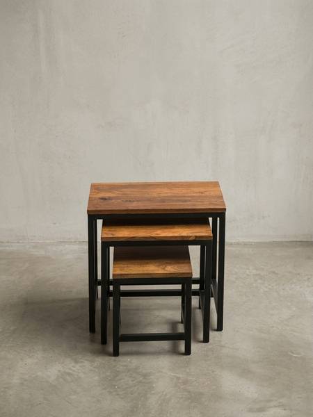 Satztisch INDI 3er-Set Braun - Sheesham - 45 x 45 x 30 cm