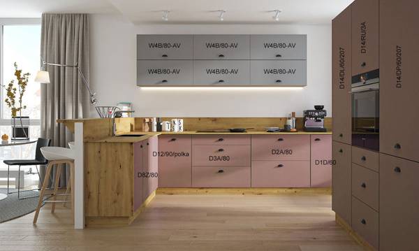 Küchenzeile BONN AAV4 Grau - Pink - Stahl - 310 x 207 x 170 cm