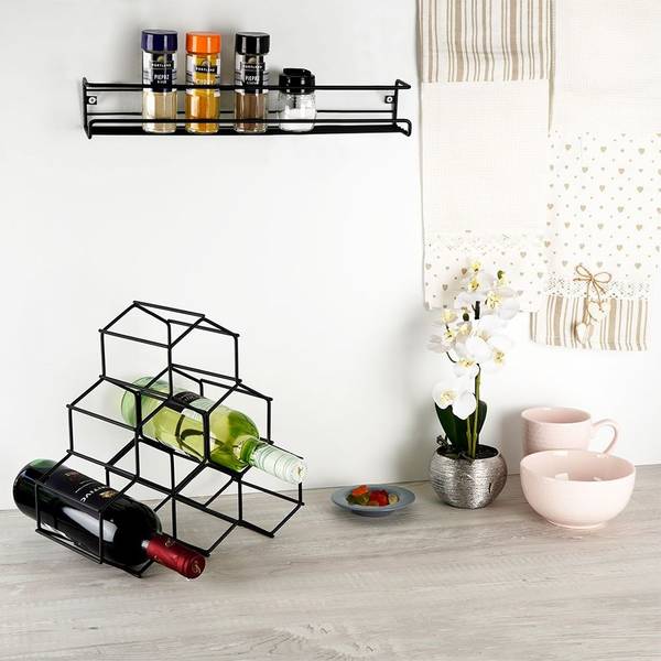 Gewürzregal 229057 Schwarz - Metall - 7 x 7 x 40 cm