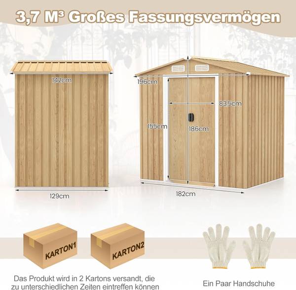 Gerätehaus SF6328ZM+DE Braun - Metall - 142 x 186 x 196 cm