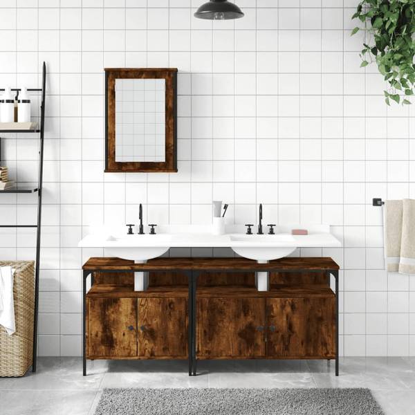 Badkamermeubelset 3033732 Set van 3 bruin - plaatmateriaal op houtbasis - 12 x 60 x 42 cm