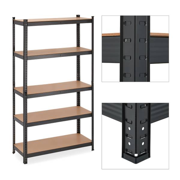 2x Schwarzes Schwerlastregal Schwarz - Braun - Stahl - 100 x 180 x 41 cm