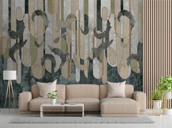 Fotobehang abstractie van planten boho 368 x 254 cm