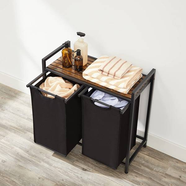 Wäschekorb mit ausziehbaren Wäschesäcken Braun - Holzwerkstoff - 33 x 72 x 73 cm