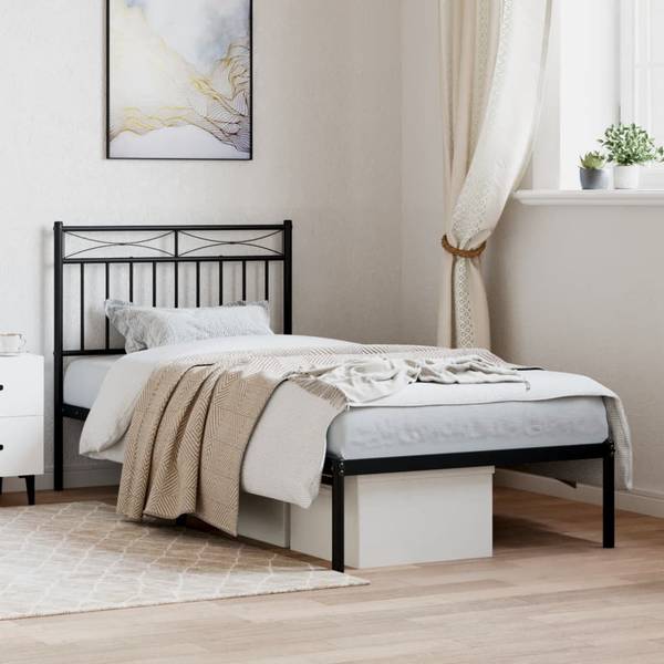 Bettgestell mit Kopfteil X291 Schwarz - Metall - 95 x 91 x 196 cm