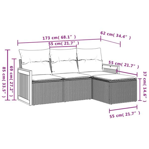 Loungeset 3034990-1 set van 4 beige - crèmekleurig - wit