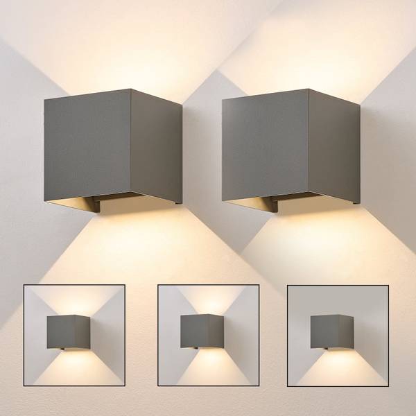 Wandlampe Liooan 2er-Set Grau - Aluminium - 10 x 10 x 10 cm