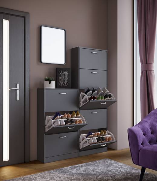 Chaussures siPos Gris - Bois manufacturé - 59 x 170 x 22 cm