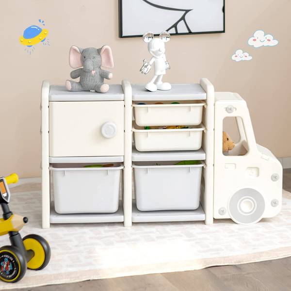 2 Ebenen Kinderregal Beige - Kunststoff - 32 x 66 x 110 cm