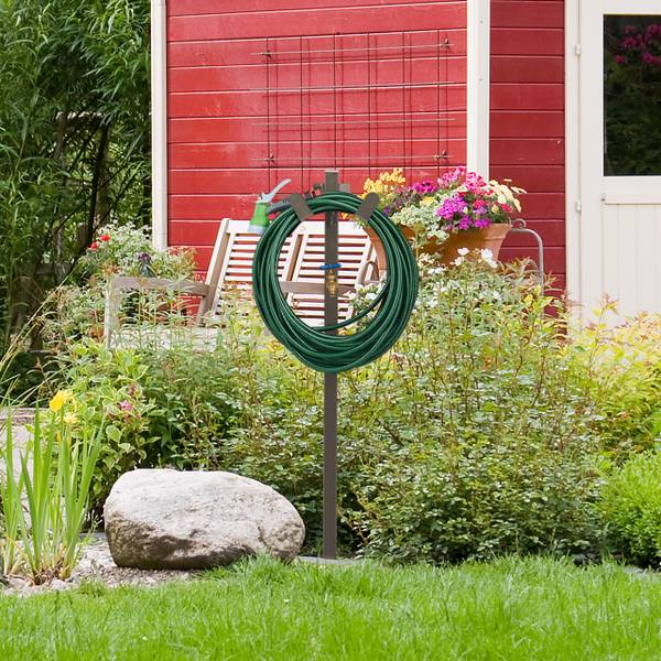 Waterzuil met tuinslanghouder bruin - goud - staal - 25 x 108 x 18 cm