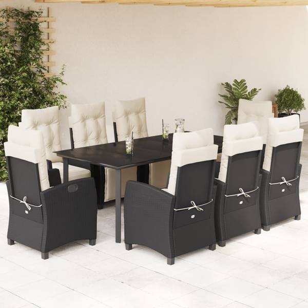 Garten-Essgruppe 3033392-6 9-teilig Schwarz - Polyester - Klarglas - 100 x 74 x 200 cm