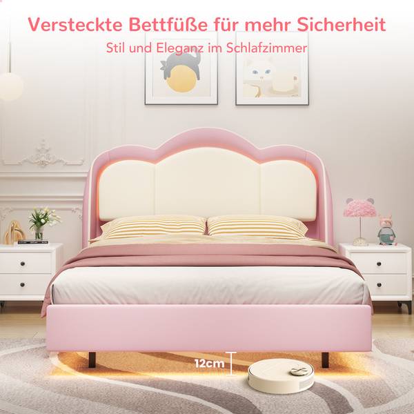 Kinderbett BDC01 mit LED Pink - Breite: 140 cm