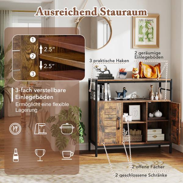 Buffetschrank VH34214ORDE Braun - Holzwerkstoff - 84 x 80 x 35 cm