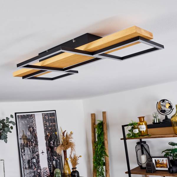 Deckenleuchte Palermo Beige - Schwarz - Holz - Weiß - 35 x 8 x 65 cm - Holzwerkstoff - Metall - Kunststoff