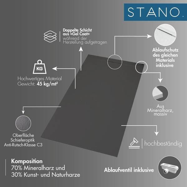 Duschwanne  Spachteloptik SILEX 80 x 120 cm