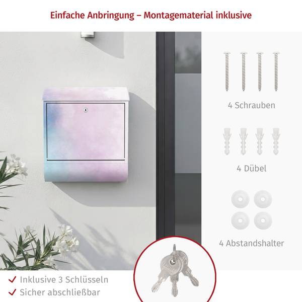 Briefkasten Aquarellstruktur Symbiose Violett - Stahl - 39 x 46 x 13 cm