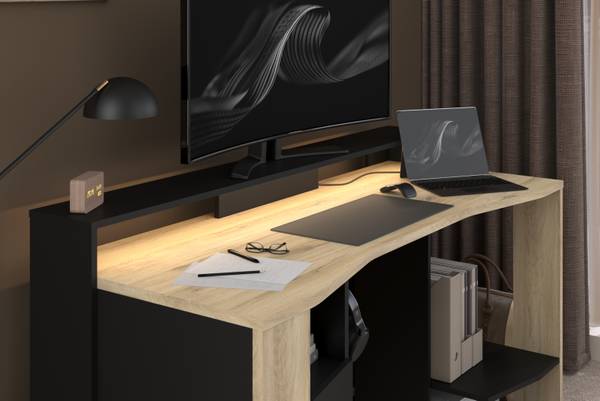 Gamingtisch Meta Schwarz - Braun - Holzwerkstoff - Metall - 152 x 88 x 62 cm
