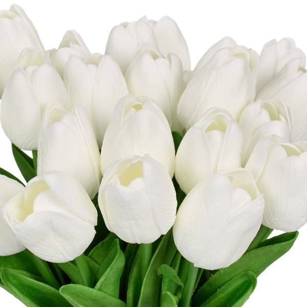 Künstliche Tulpen im 24er Set Grün - Weiß