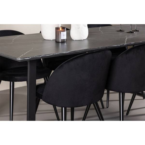 Essgruppe Malaga (7-teilig) Schwarz - Glas Schwarz - Hochglanz Schwarz - Grau