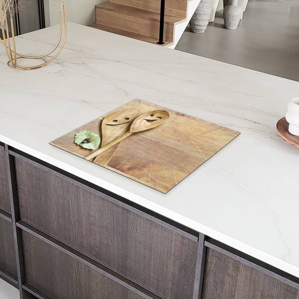 HERDABDECKPLATTE Lachende Löffel Braun - Vinyl - 59 x 52 x 1 cm