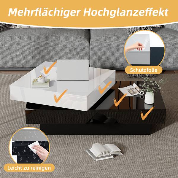 Drehbar Couchtisch Ourea Ⅱ Schwarz - Weiß - Holzwerkstoff - 60 x 36 x 103 cm