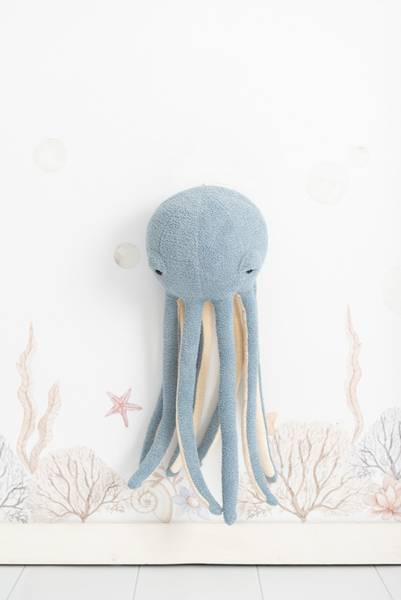 Kissen Plüschtier Ozean Tiere 3tlg Blau - Naturfaser - 40 x 83 x 29 cm