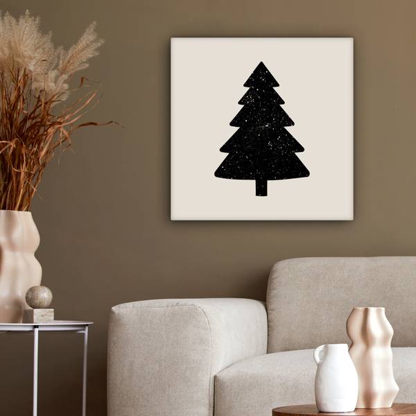 TABLEAU SUR TOILE Sapin de Noël Noir - Coton - 50 x 50 x 2 cm