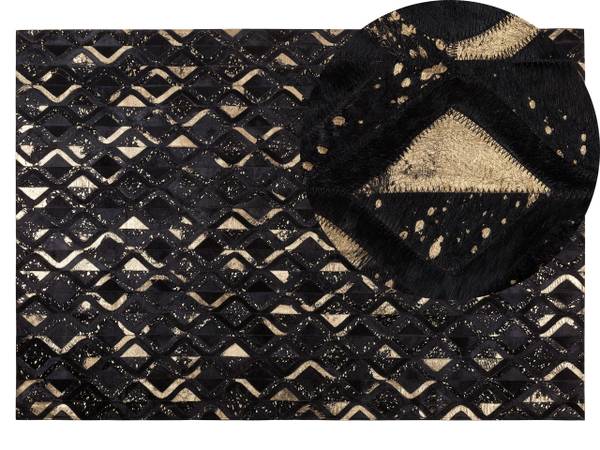 Teppich DEVELI Schwarz - Gold - Echtleder - 140 x 140 x 140 cm