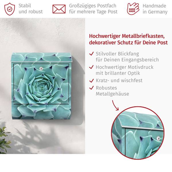 Briefkasten Kaktus Agave Türkis - Stahl - 39 x 46 x 13 cm