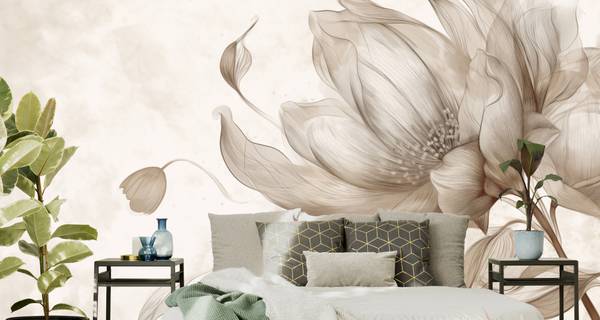 Vlies-Fotobehang NATUURLIJKE Bloem Plant beige - bruin - grijs - vlies - 315 x 210 x 210 cm