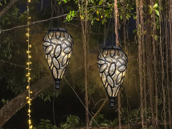 2erSet LED Solarhängeleuchten, Höhe 50cm Schwarz - Metall - Kunststoff - 14 x 50 x 14 cm