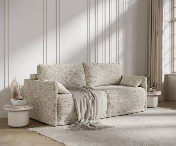 Schlafsofa mit Ecksofa Funktion Nappa Beige