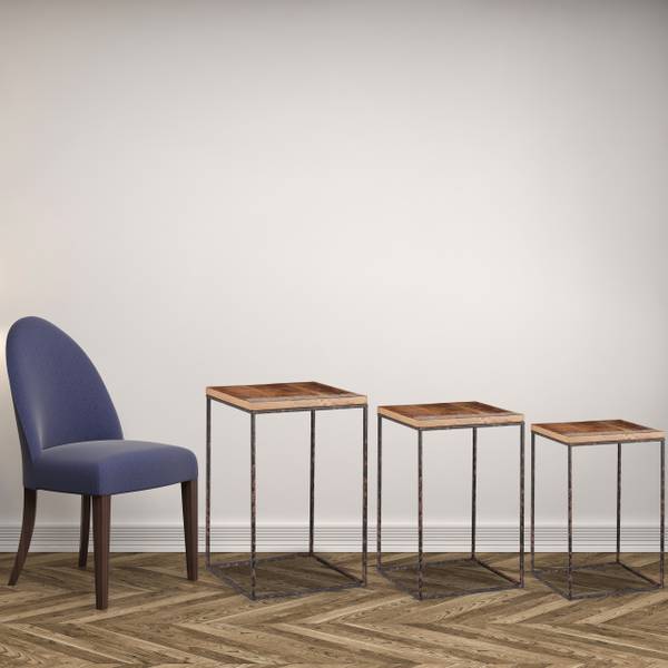 Beistelltisch 3er Set Mangoholz Schwarz - Braun - Eisen - 36 x 56 x 36 cm