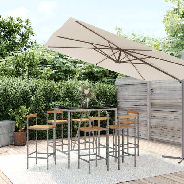 Gartenbar-Set 3029644-3 (7-teilig) Grau - Stahl - Klarglas - Polyethylen - 70 x 110 x 110 cm