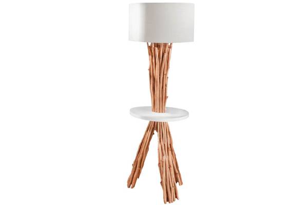 Stehlampe SERVANT Braun - Weiß - Leinen - Gummibaum - 55 x 153 x 55 cm
