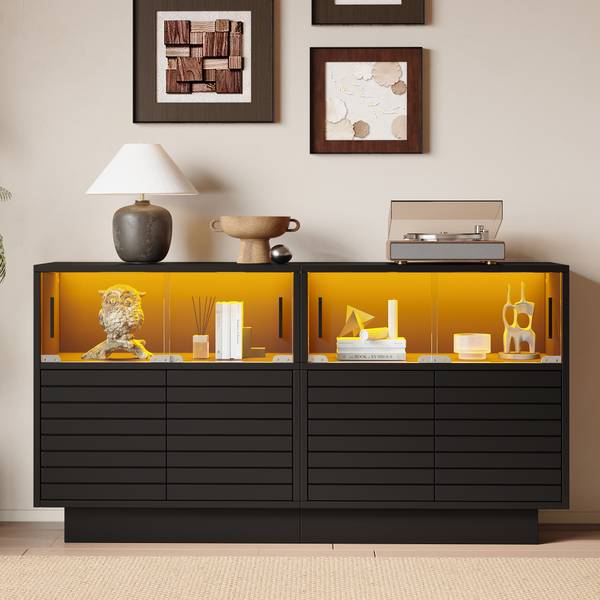 Sideboard Ourea Ⅲ Schwarz - Holzwerkstoff - Glas - 35 x 68 x 130 cm