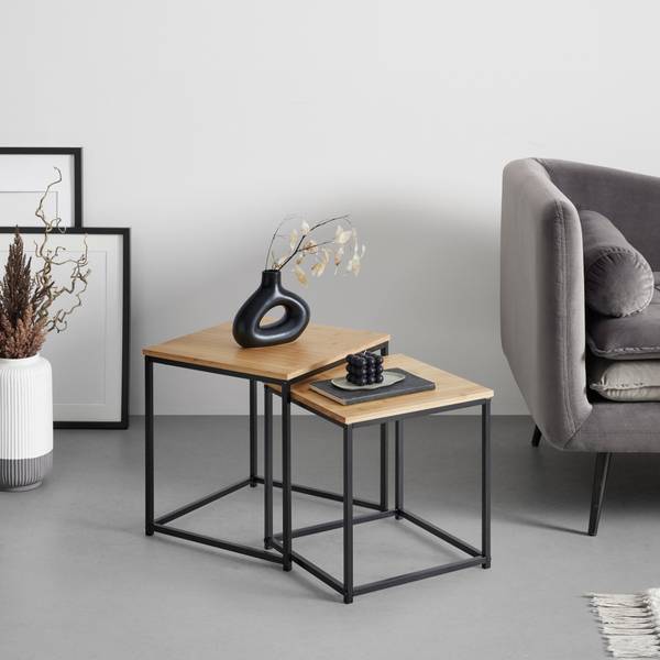 Beistelltischset KOKO Beige - Schwarz - Holzwerkstoff - Metall - 38 x 40 x 38 cm
