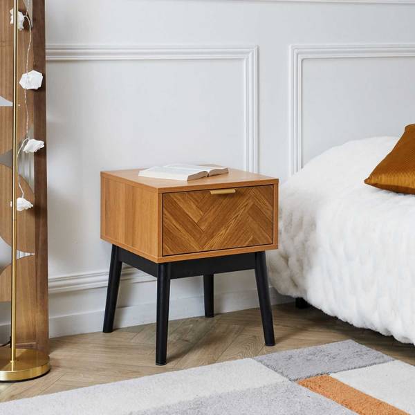 Nachttisch Chevron Schwarz - Braun - Holz teilmassiv - 12 x 48 x 47 cm