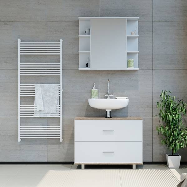 Waschbeckenunterschrank Ilias 34584 Reinweiß - Eiche Sonoma Dekor - Breite: 80 cm