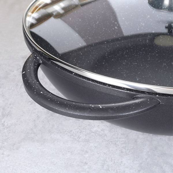 Wokpfanne mit Glasdeckel GRANDE 112979 Schwarz - Aluminium - 33 x 10 x 42 cm