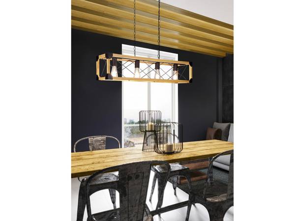 Balken Pendelleuchte 4flammig Holzbalken Schwarz - Braun - Eisen - 100 x 150 x 20 cm