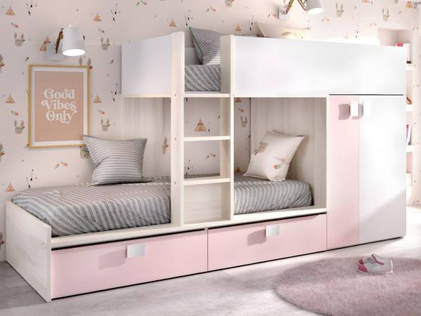 Etagenbett JUANITO Pink - Holz teilmassiv - 108 x 150 x 275 cm