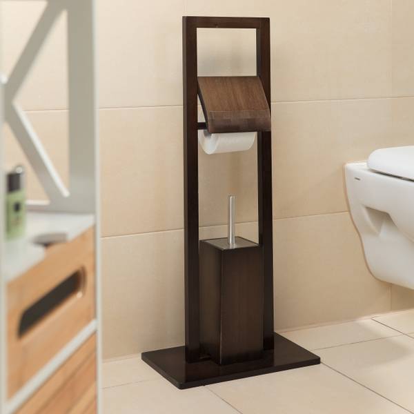 WC Garnitur Bambus dunkelbraun Braun - Silber - Weiß - Holzverbundwerkstoff - 21 x 82 x 36 cm