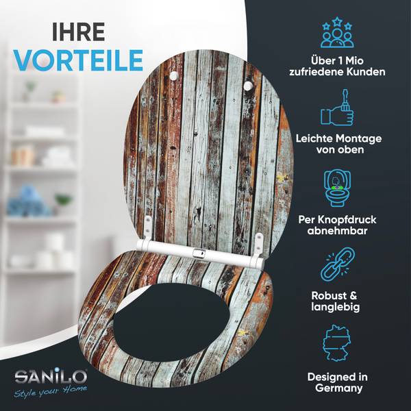 WC-Sitz Antik Braun - Holzwerkstoff - 38 x 6 x 48 cm