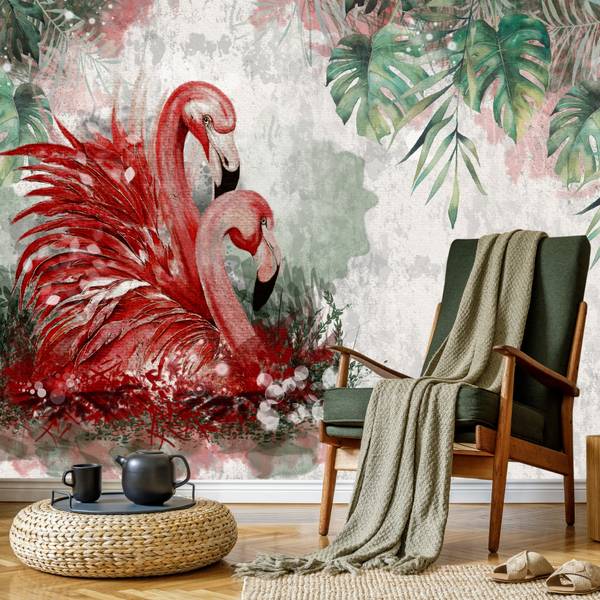 Vlies-Fotobehang FLAMINGO'S Blad Beton 300 x 210 x 210 cm